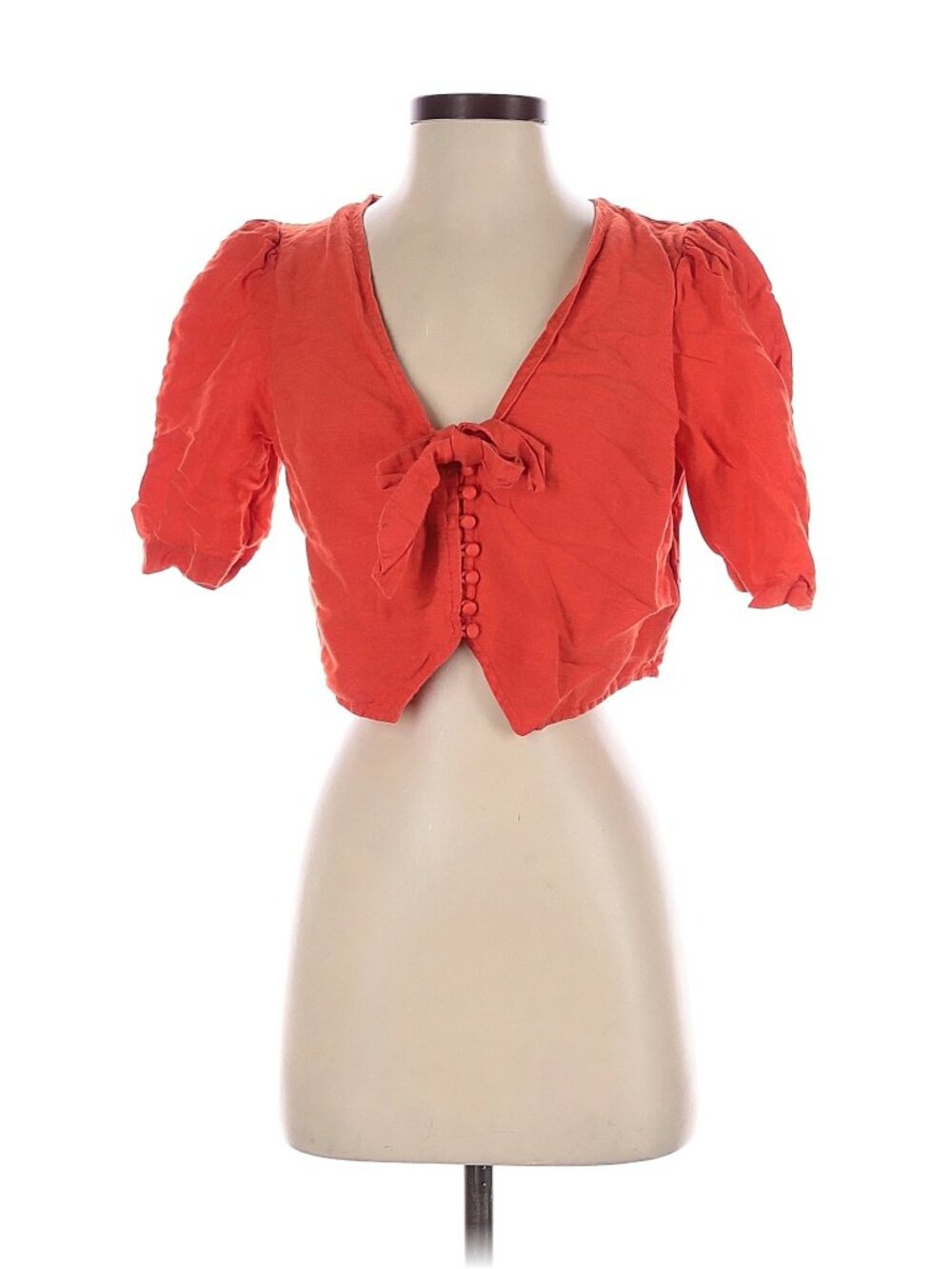 Maeve by Anthropologie Crop Short sleeve blouse Linen Coral